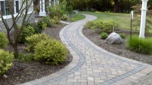 a winding, custom patio installed by Premier Landscape